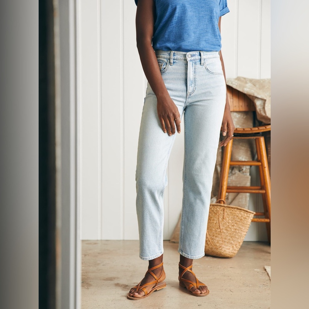 Faherty Pale Blue High-Rise Straight Leg Jeans